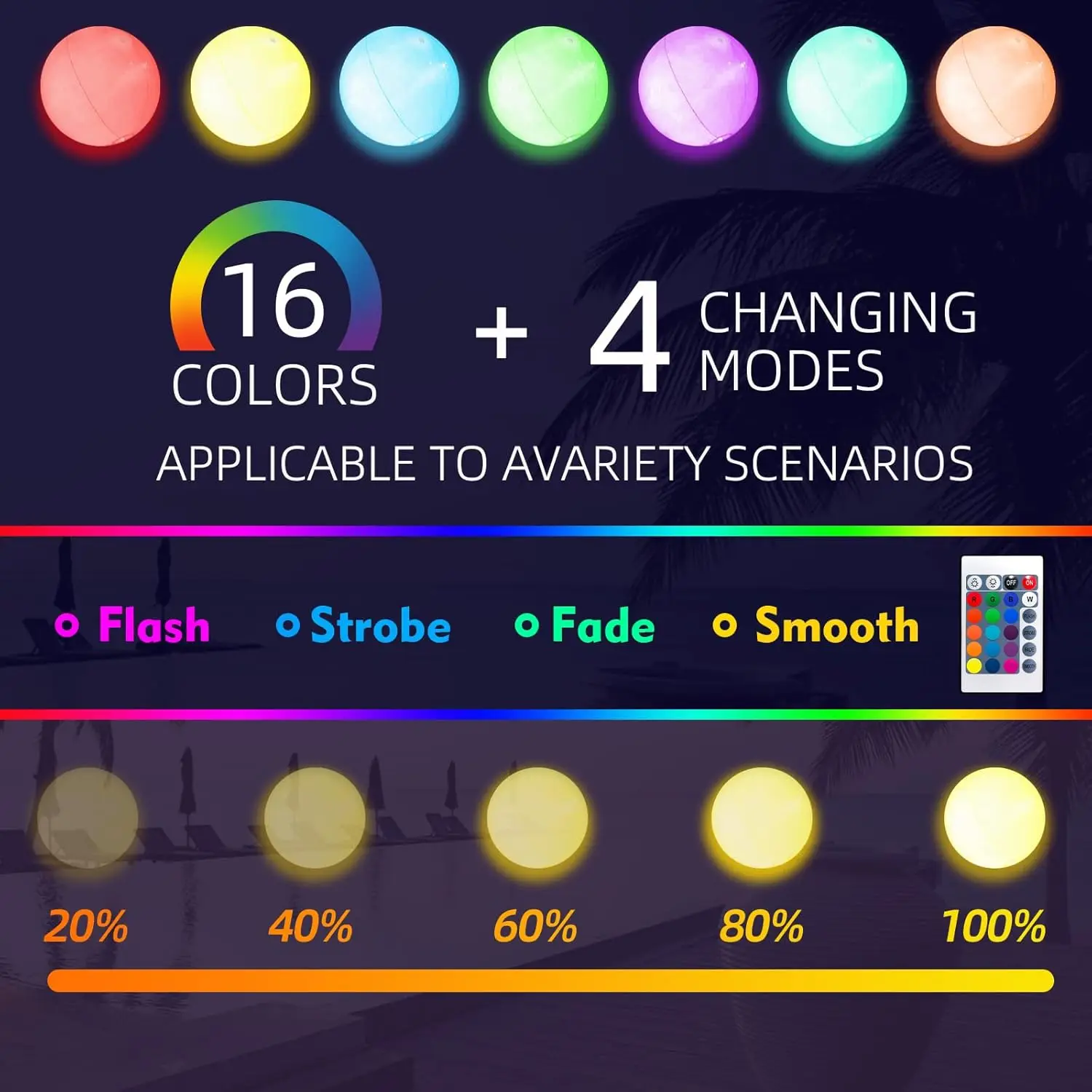 Water Toys Inflatable Ball Toys Rubber Toy Ball 2-8 PCS Light Up Beach Balls 40cm LED Pool Games Ball Toy for Glow In The Dark Pool Party 16 Colors Lights & 4 Light Modes