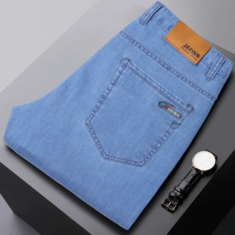

cotton Fashion Casual Designer 2023 New Summer Thin Jeans Men's Loose Straight Business Casual Mopping Pants streetwear men