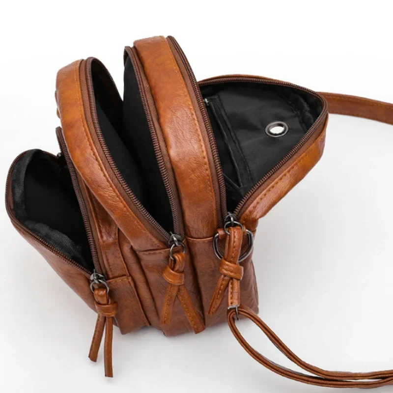 Women's New Soft Leather Texture Shoulder Bags Retro Fashion Multi Layered Large Capacity Mobile Handbags Luggage Cross Body Bag