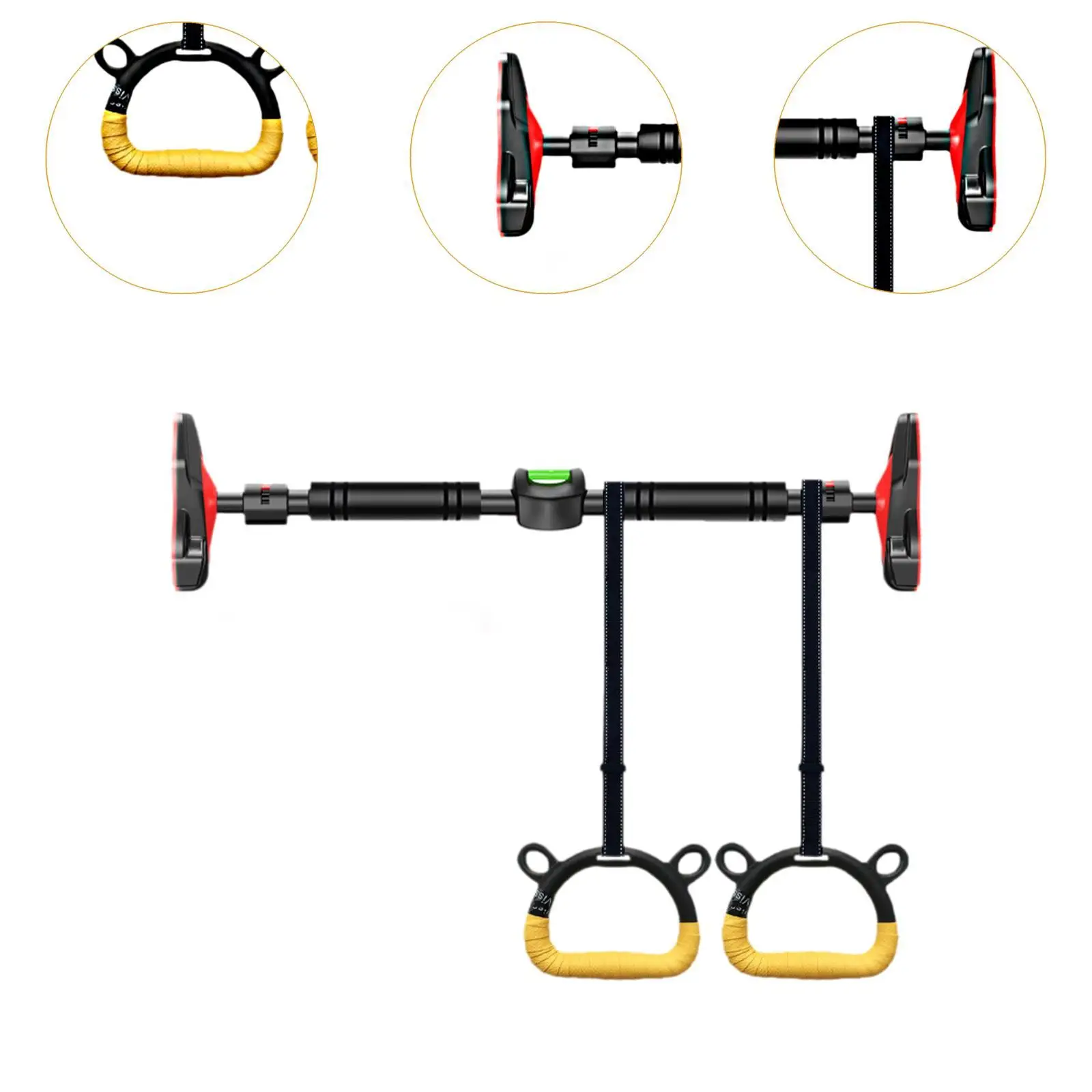 도어웨이용 풀업바, 견고한 운동용 텔레스코픽 바, 길이 70cm-96cm, 체조 링 포함, 근력 트레이닝용 도어 수평 바