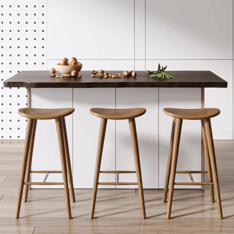 Taburetes De Bar De estilo nórdico, silla moderna De madera y cuero negro para exteriores, muebles De cocina De terciopelo