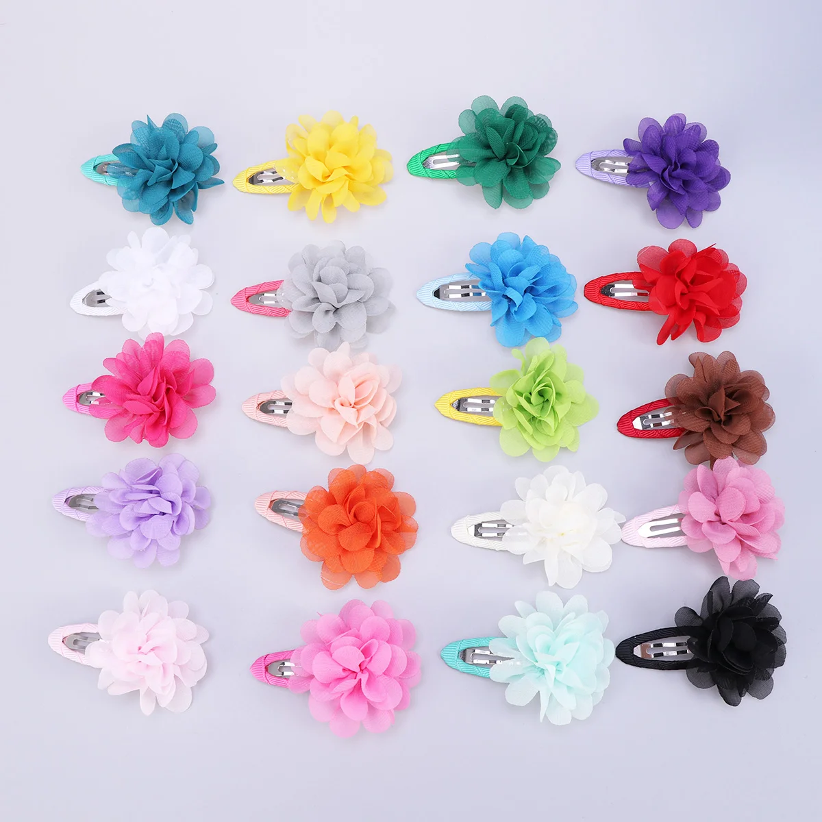 20pcs Chiffon Flowers Baby Girls Kids Hairpin Hair Clips Barrettes Color Mixed