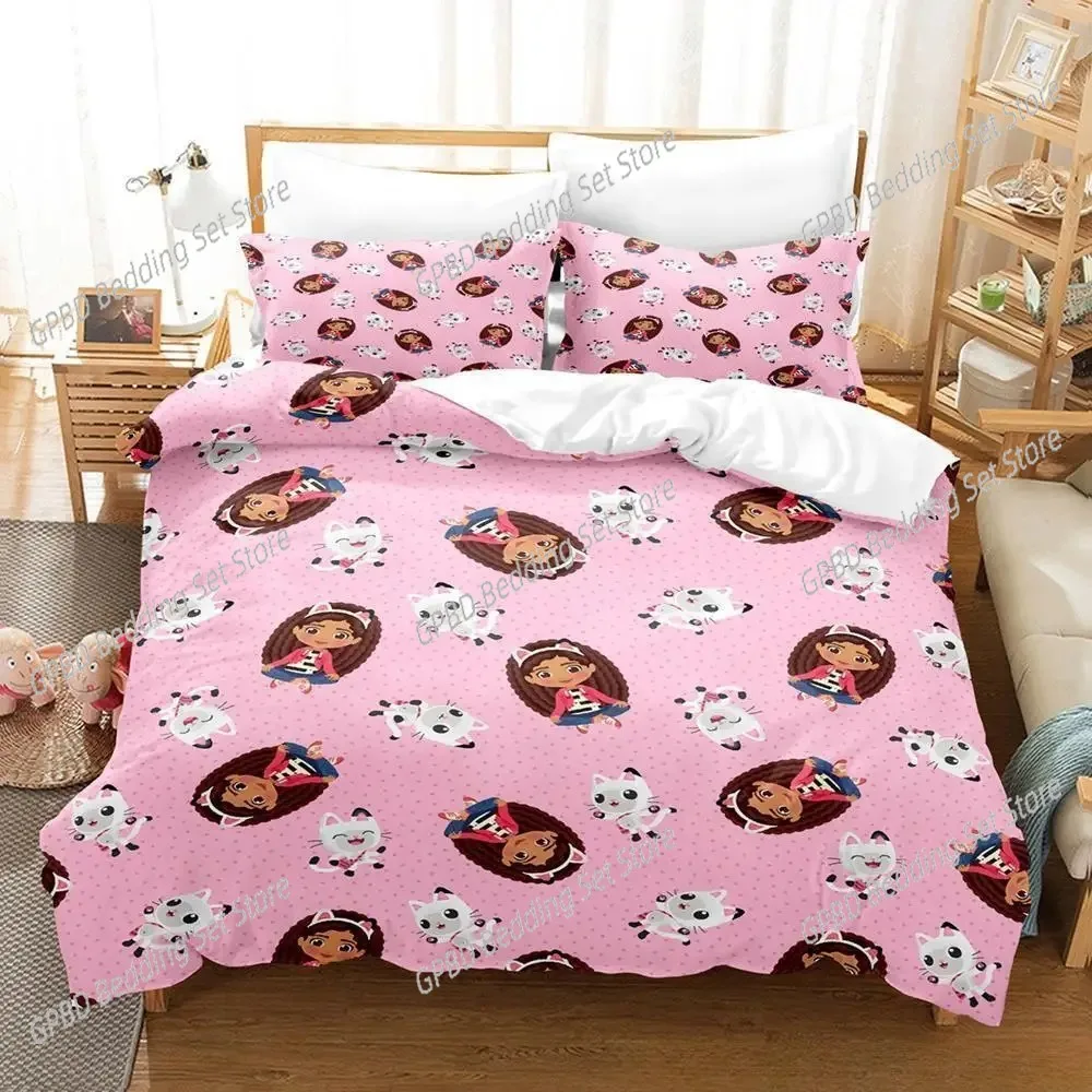 Gabbys Dollhouse Bedding Set Single Twin Full Queen King Size Bed Set Adult Kid Bedroom Duvet cover Sets 3D Anime Bed Sheet Set 4