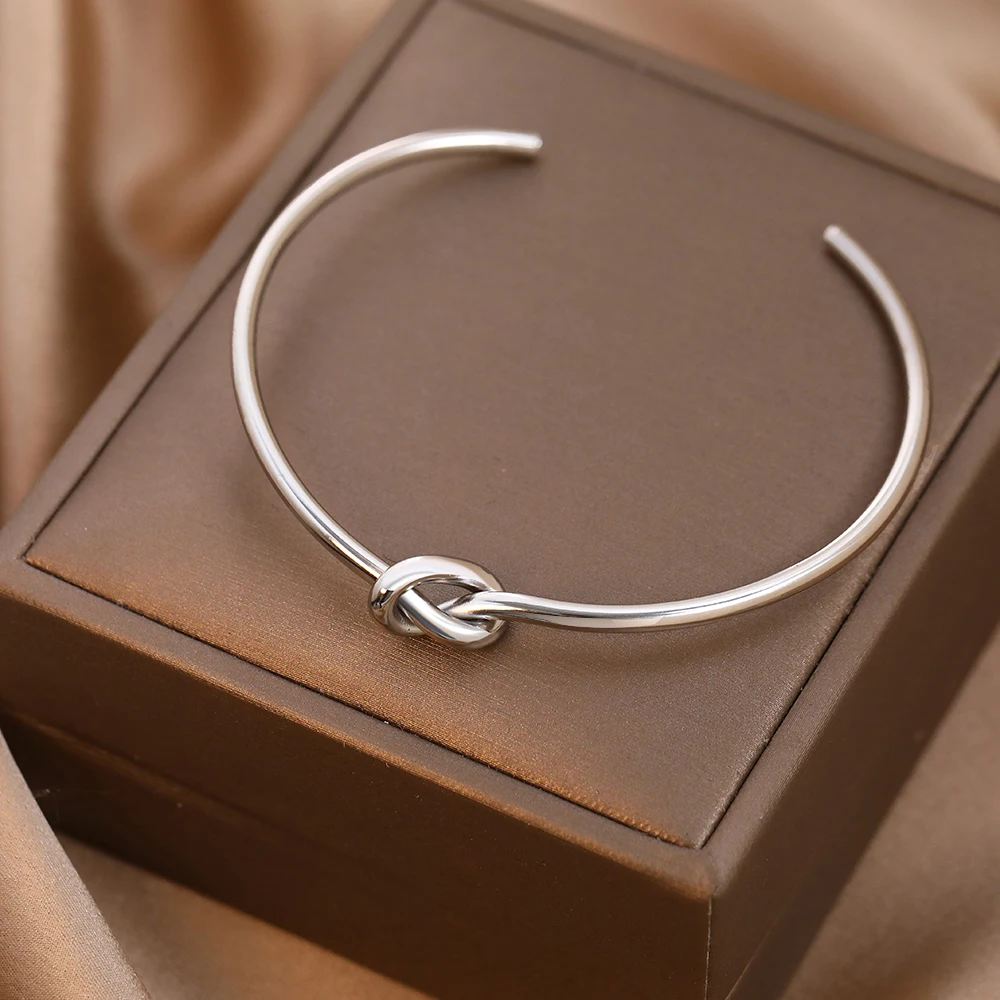 Stainless Steel Bracelets Elegant Trendy Round Circular Open Knot Cuff Bangle For Women Jewelry Goth Temperament Everyday Wear bangle bracelet,stainless steel bracelet