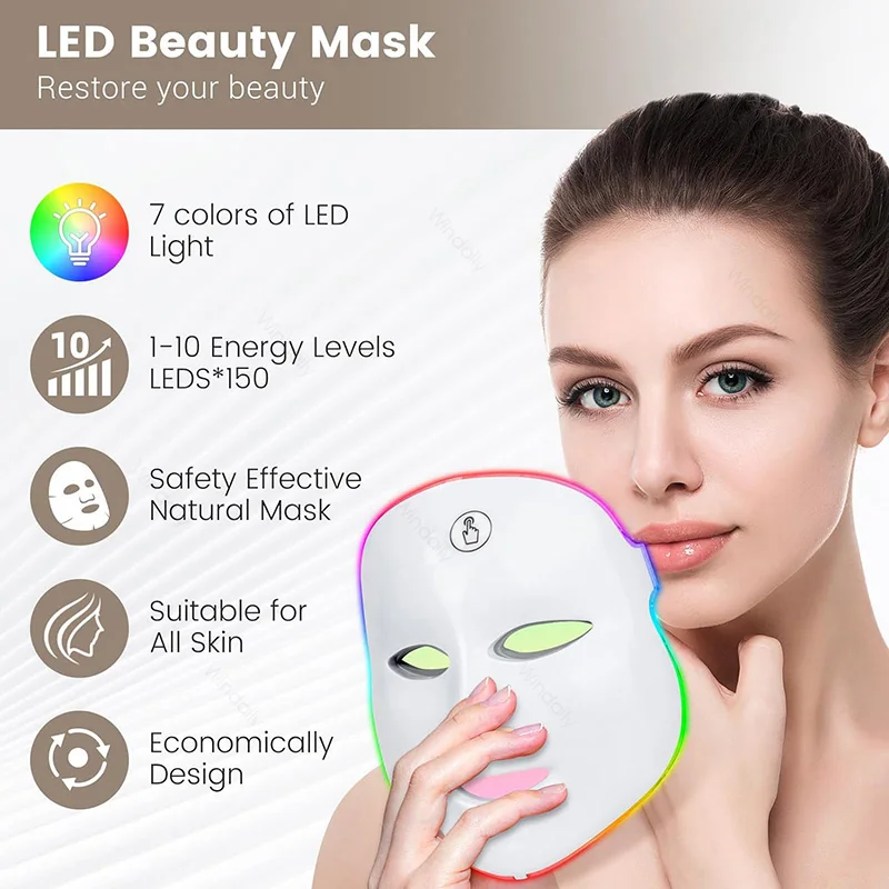 LED Light Therapy Facial Mask - Rechargeable Wireless Beauty Device for Anti-Aging & Skin Tightening