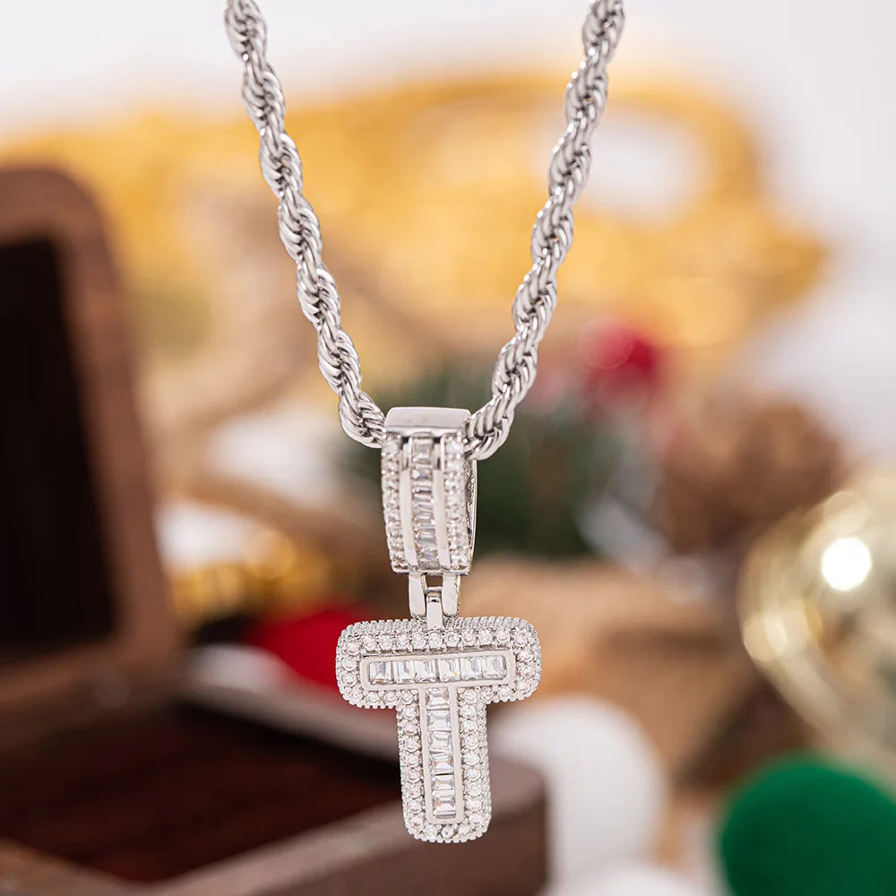 Hip Hop 26 Letters A-Z Pendant White Zircon Full Stone Necklaces For Women Silver Color Chain Wedding Jewelry Mother’s Day Gifts