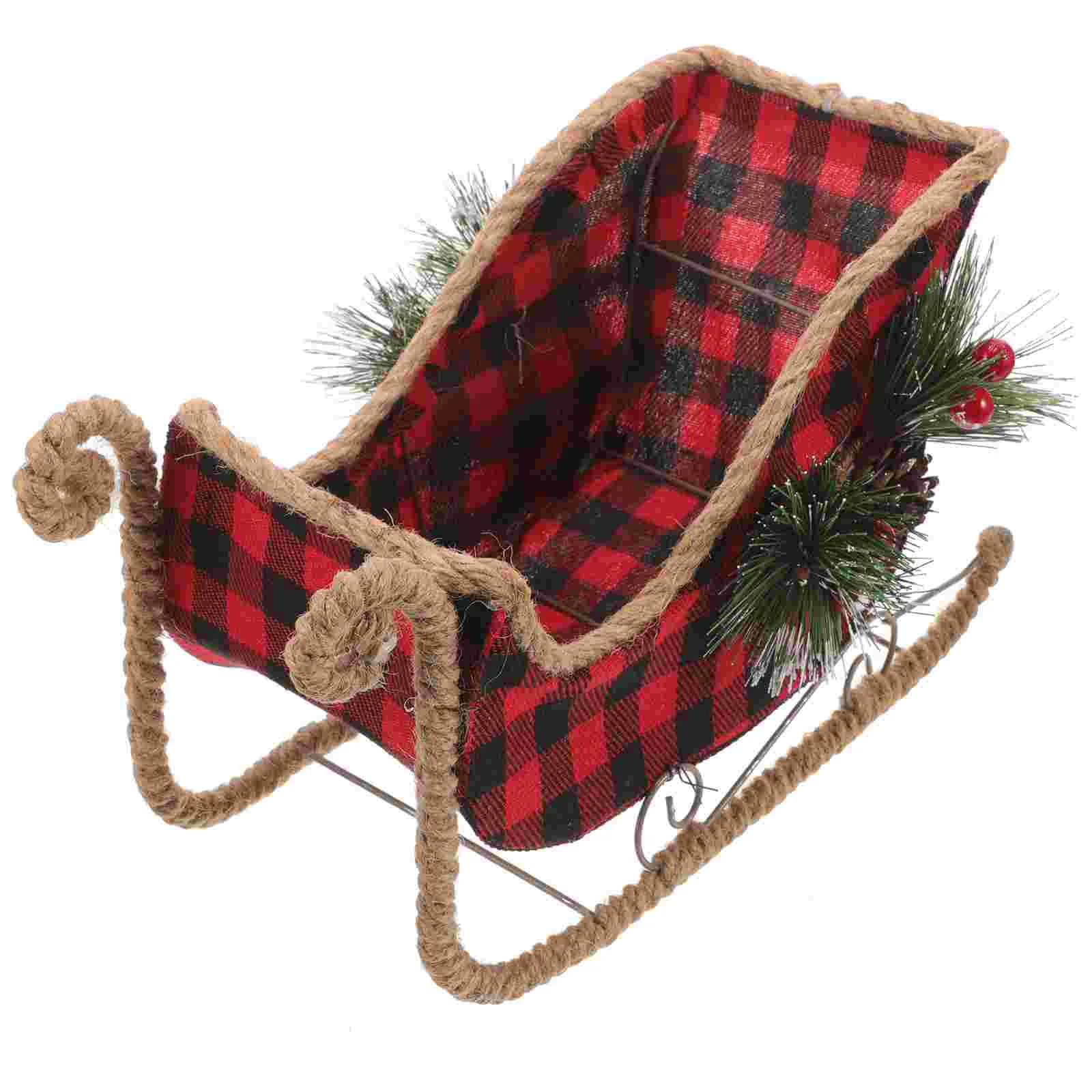 

Christmas Sleigh Ornament Decoration Pine Cones Table Top Decor Empty Baskets Holiday Supplies