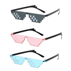 Enhanced Product Title:  
Pixelated Retro Mosaic Sunglasses - Fun Thug Life Gamer Shades (Black gray - Pink - Blue)