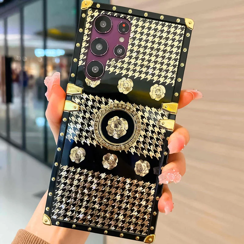 

Luxury Gold Case For Galaxy S23 S22 Ultra S21 S20 FE Note20 Ultra S24 A14 A24 Cover Stand Ring Fundas A53 A52S Coque Capa Brand