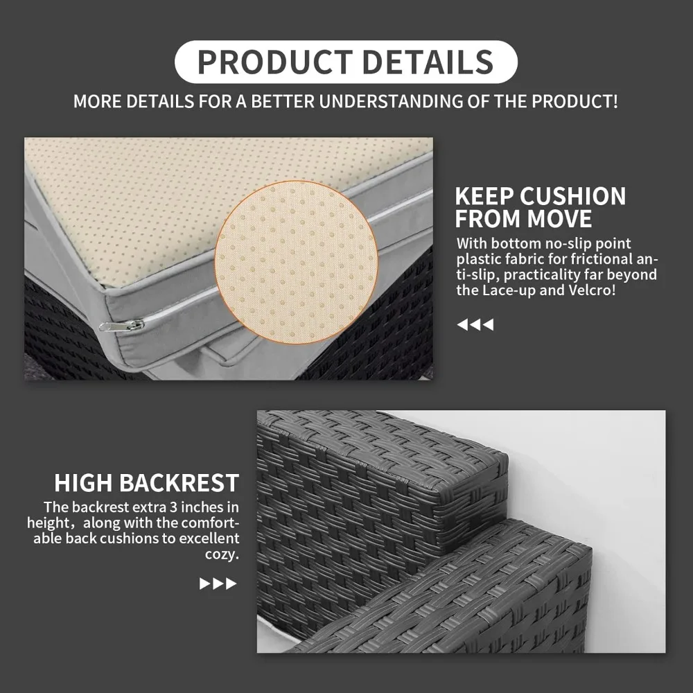 Patio Wicker Furniture Set 6 Pieces Outdoor HDPE Wicker Conversation Couch Sectional Chair Sofa Set with Grey Cushions 3