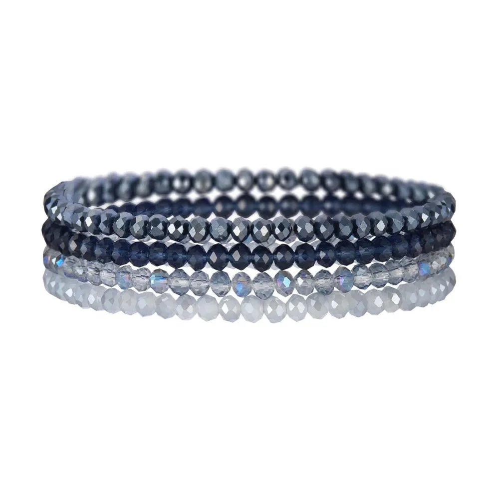 Bohemian Crystal Beaded Multi-Color Stretch Bracelet Set for Women – Handmade Jewelry - 4 Piece Collection
