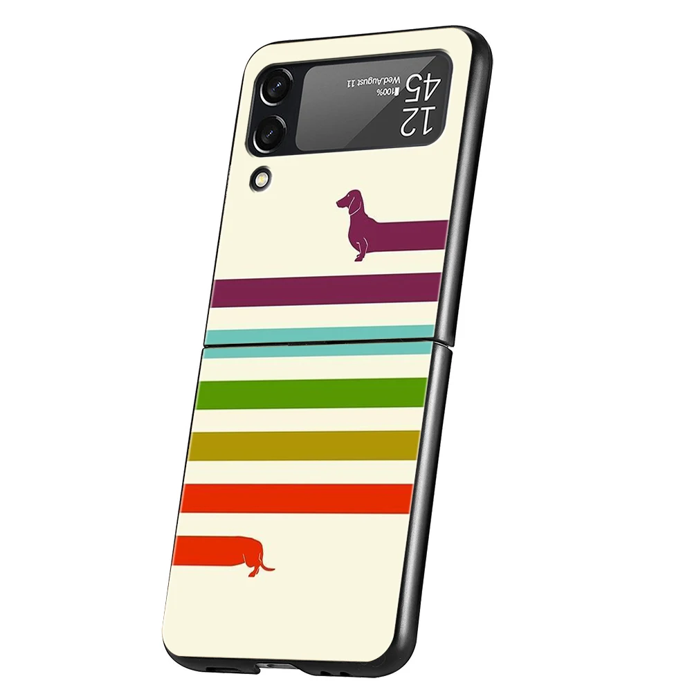 Harte PC-Handyhülle für Samsung Galaxy Z Flip 6/5/4, schwarze Abdeckung für Galaxy Z Flip 3, faltbare, stoßfeste Tasche, Dackel, Wursthund – Detail 3