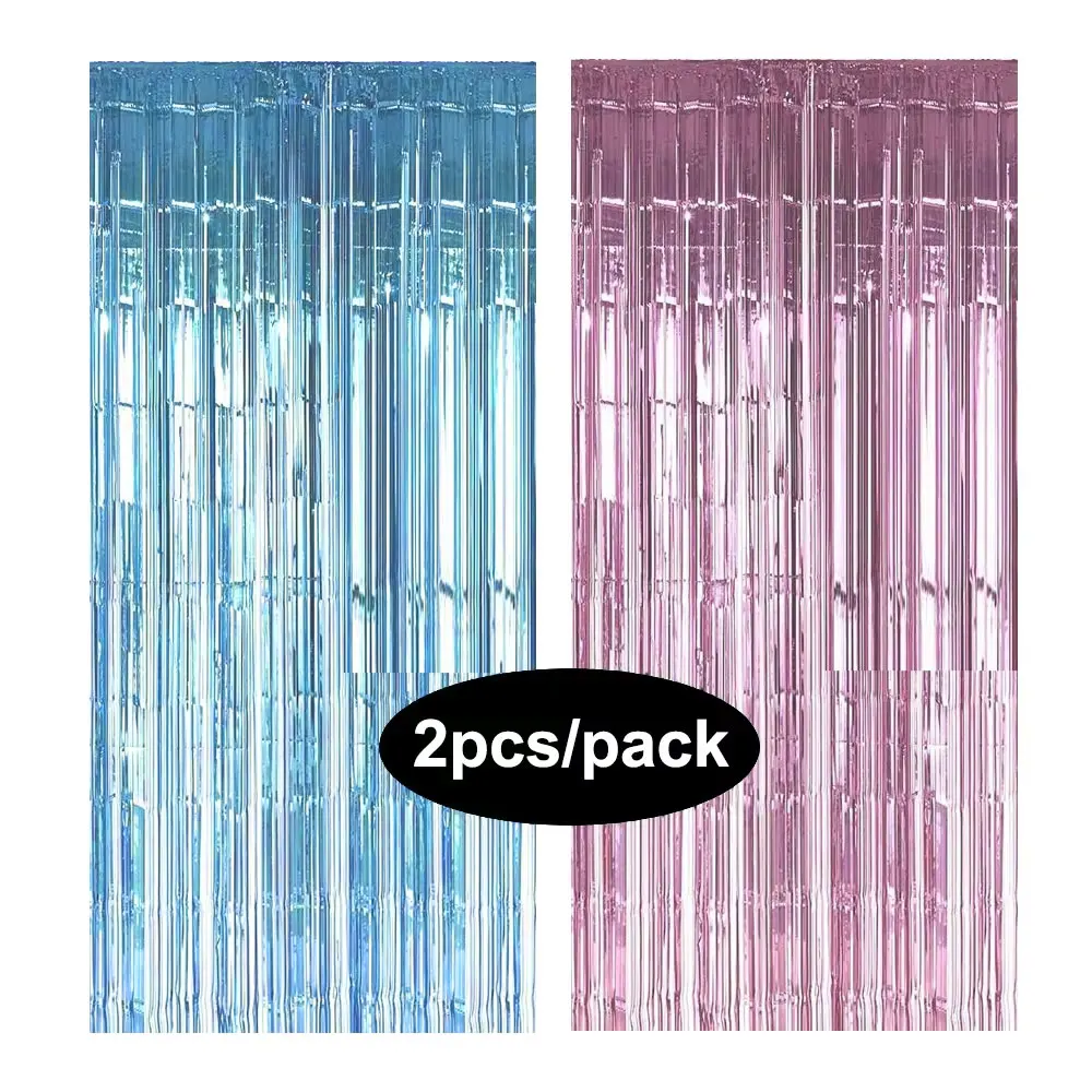 2 팩 호일 커튼 실버 블랙 골드 로즈 골드 반짝이 쉬머 프린저 커튼 생일 웨딩 파티 배경 장식