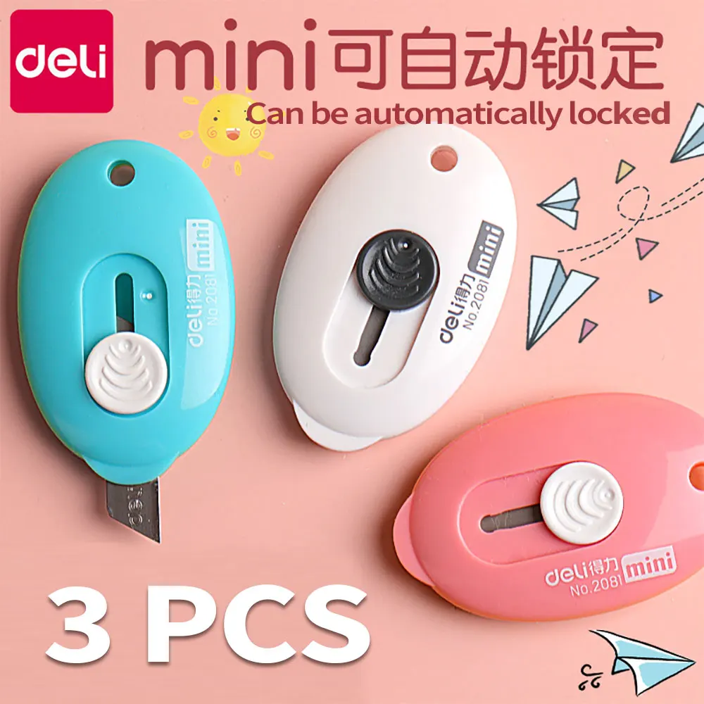 Art Knife Deli Cute Plastic Art Knife Mini Knife 3PCS/Lot Cutter Kids Gift Office School Supplies Korean Stationery