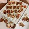 2025 New Fashion Brown Resin Square Stud Earrings For Women Vintage Metal Irregular Geometric Temperament Earrings Jewelry