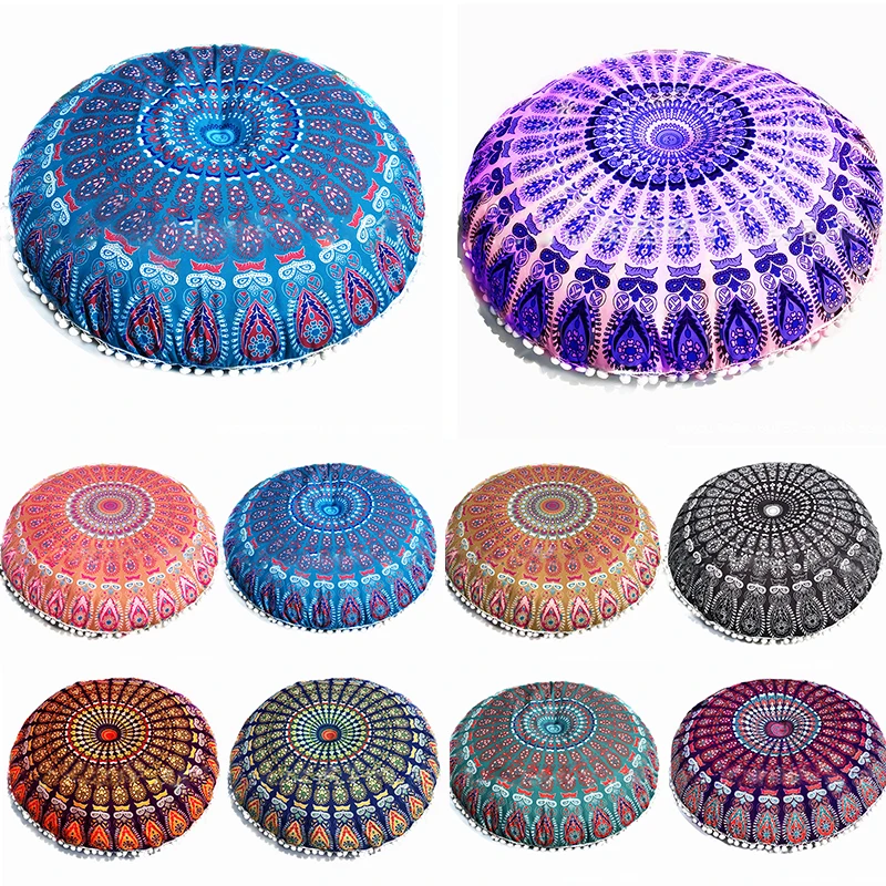 

Ethnic Style Round Mandala Pattern Pillowcase Boho Printed Cushion Cover Floor Pillows Case Throw Pillows Cover Ottoman Pouf