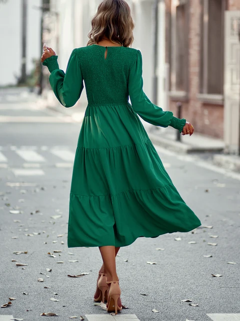 Spring Midi Dresses Sleeves | Women Midi Dress Sleeves | Spring
