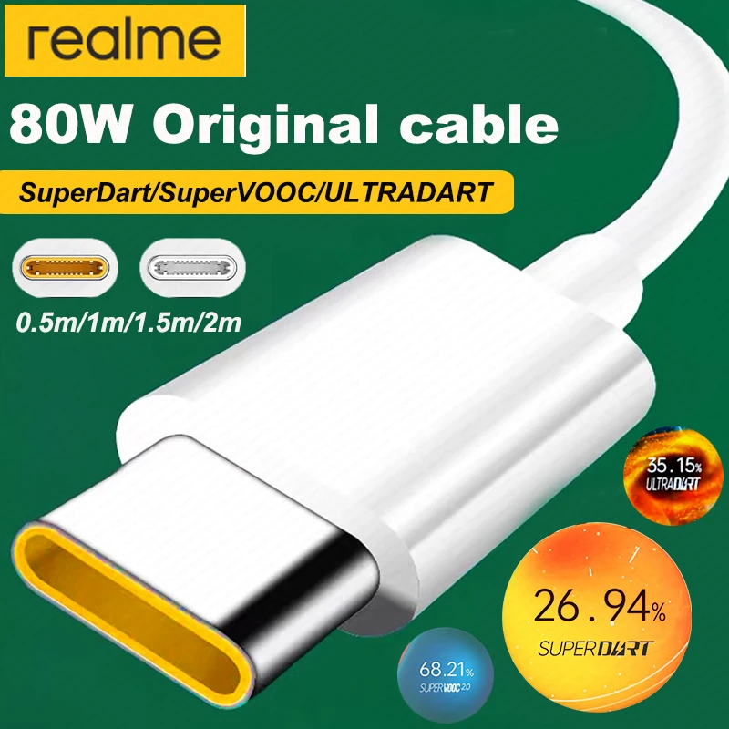 Caricatore Veloce 80W E Cavo USB-C 1,8m Per Realme (15 Lite, 14 Pro, Neo7, Narzo 80 Pro) E OPPO/OnePlus - Ricarica Flash SUPERVOOC - 3