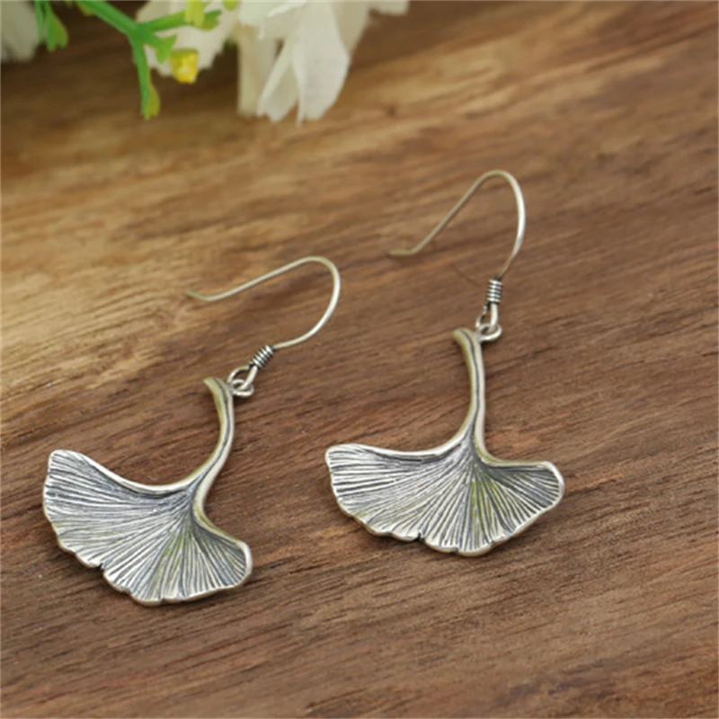 

MeiBaPJ New models Retro S925 Ginkgo biloba with fan leavesFine Jewelry party Earrings and studs Free Shipping