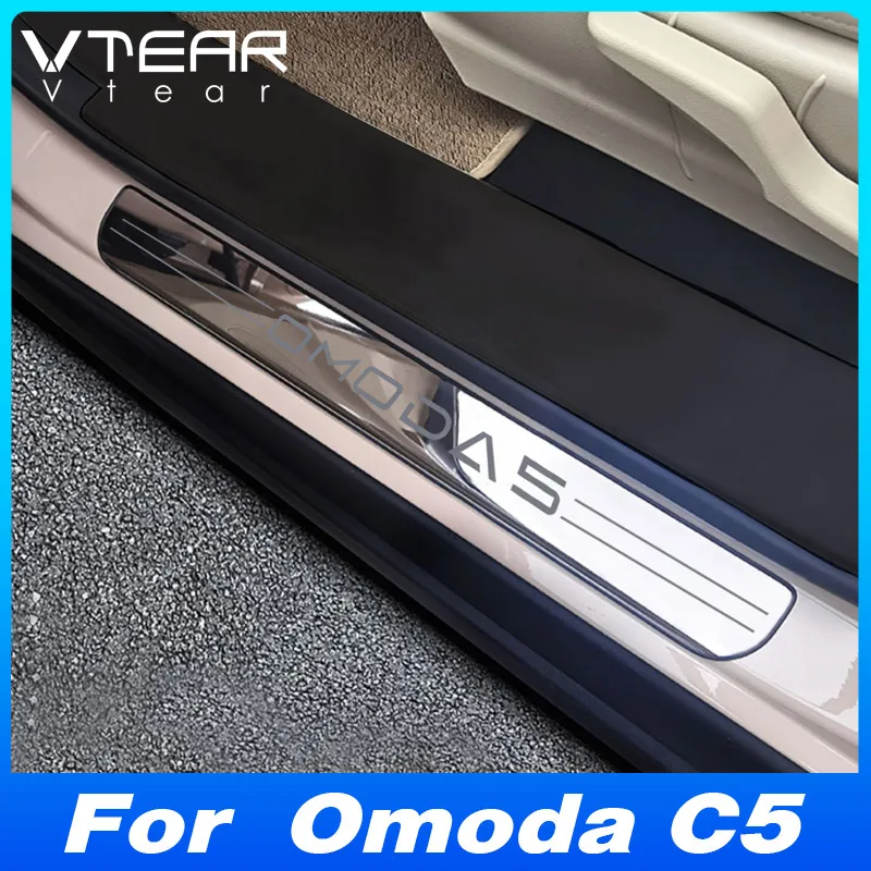 Vtear Car Door Sill Cover Exterior Frame Decoration Anti Kick Sticker Trim Accessories Anti Dirty Parts For Chery Omoda C5 door sill sticker