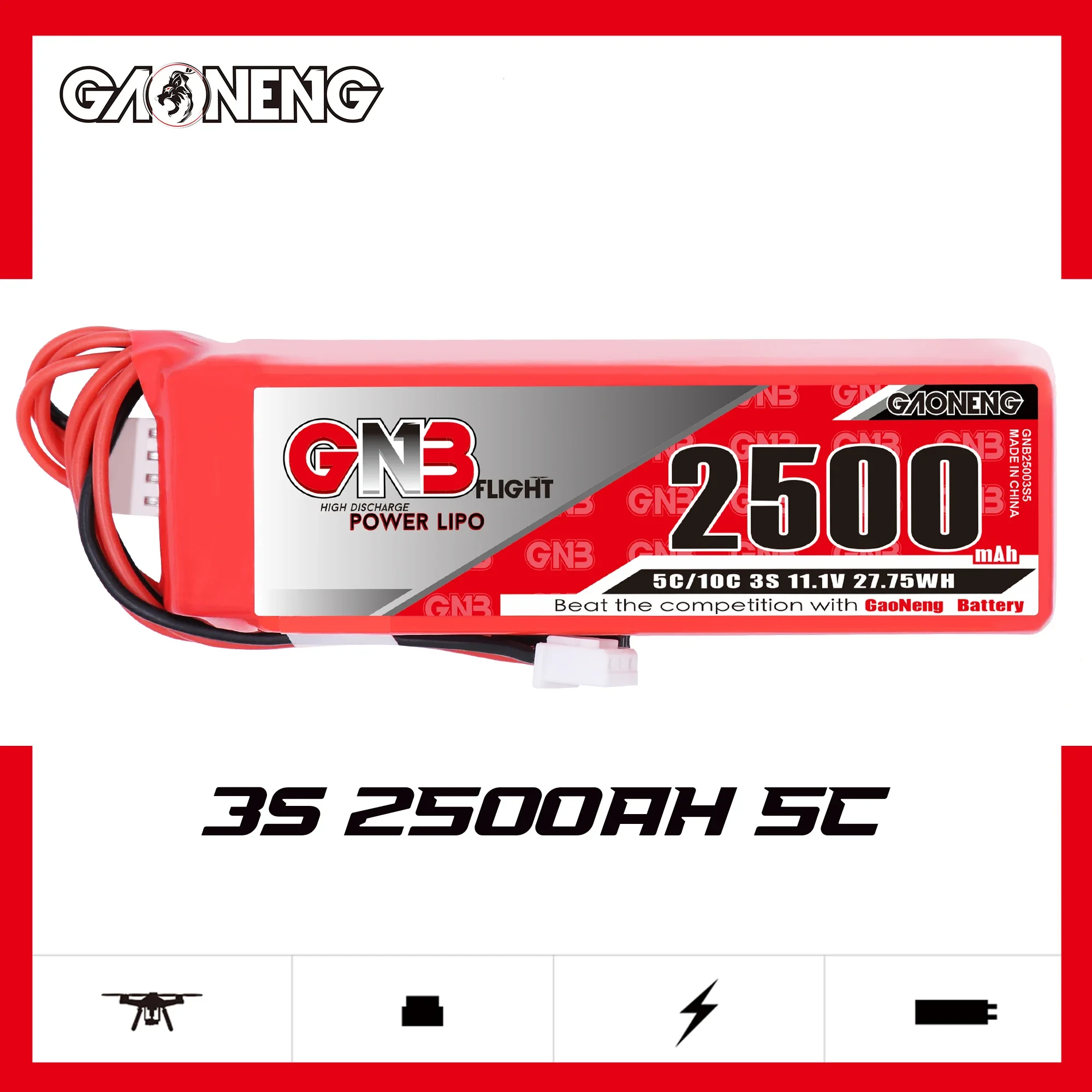 

GAONENG GNB 2500mAh 3S 5C 10C 11.1V FUTABA and XH2.54 and JST LiPo Battery for X9D and Old 2019 X9D plus