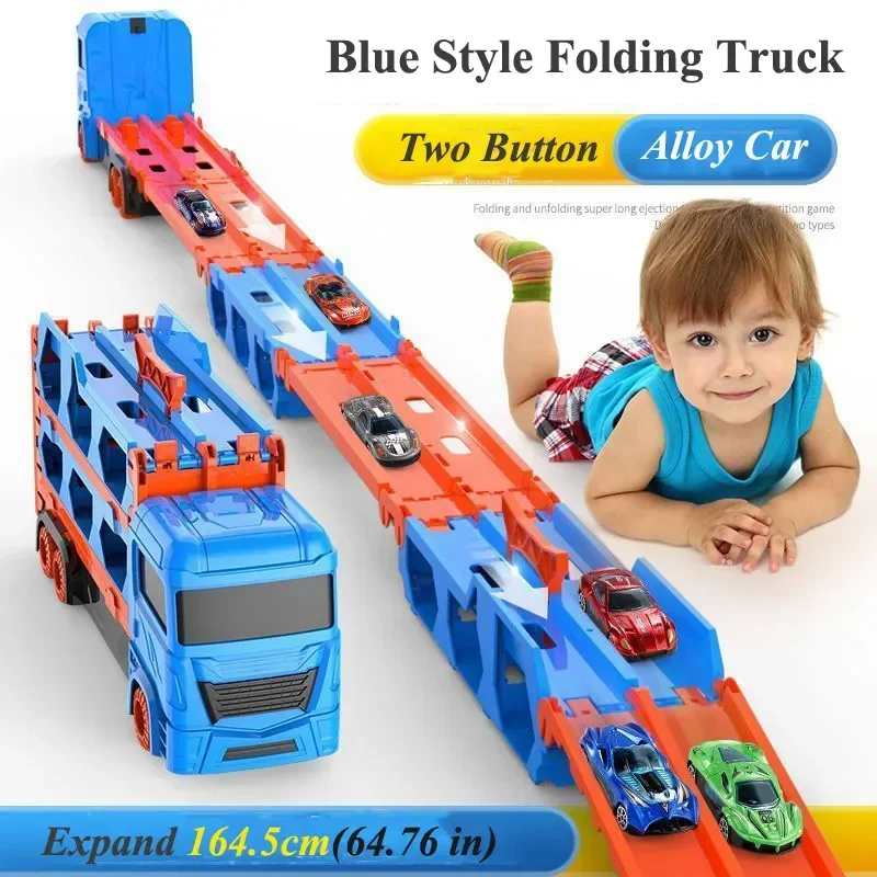 Large Car Transporter Truck Folding Track Racing Vehicle Kids Competitive Games Storage Alloy Car Boy Toy Children Novel Gift