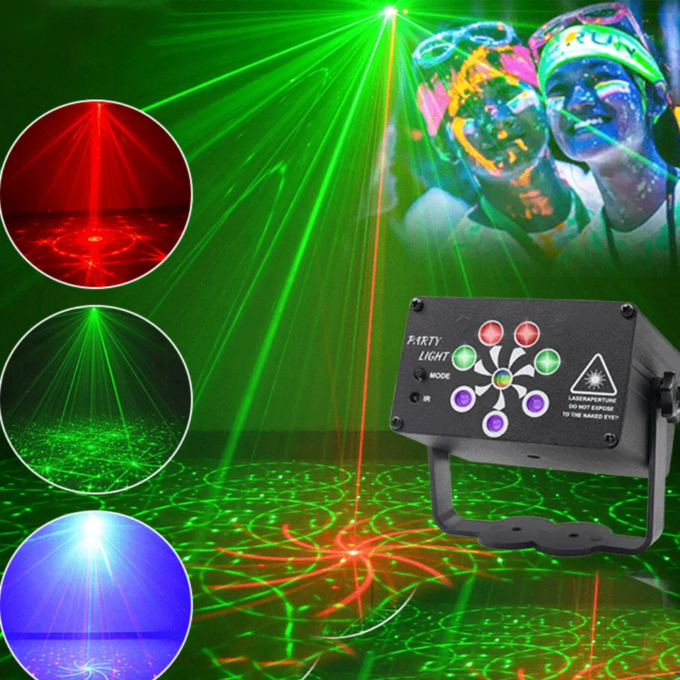 Luci Laser, DJ Disco Stage Party suono attivato RGB Led proiettore funzione tempo con telecomando per decorazioni natalizie  39