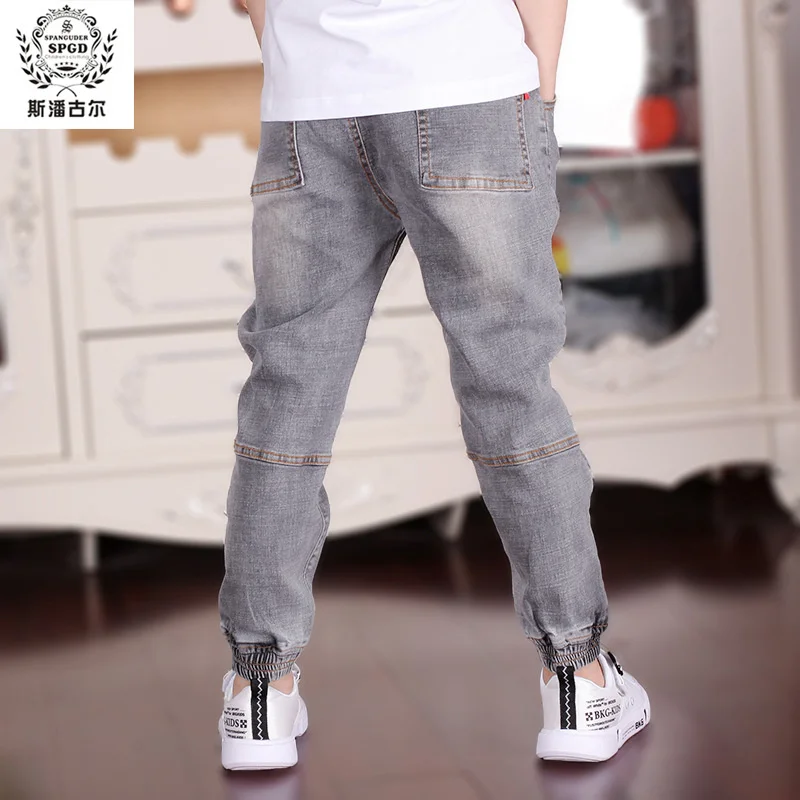 

For 4-18T Boys Fashionable Children's Jeans 2023 Spring New Elastic Waist Letters Printed Pencil Cowboy Pants High Quality