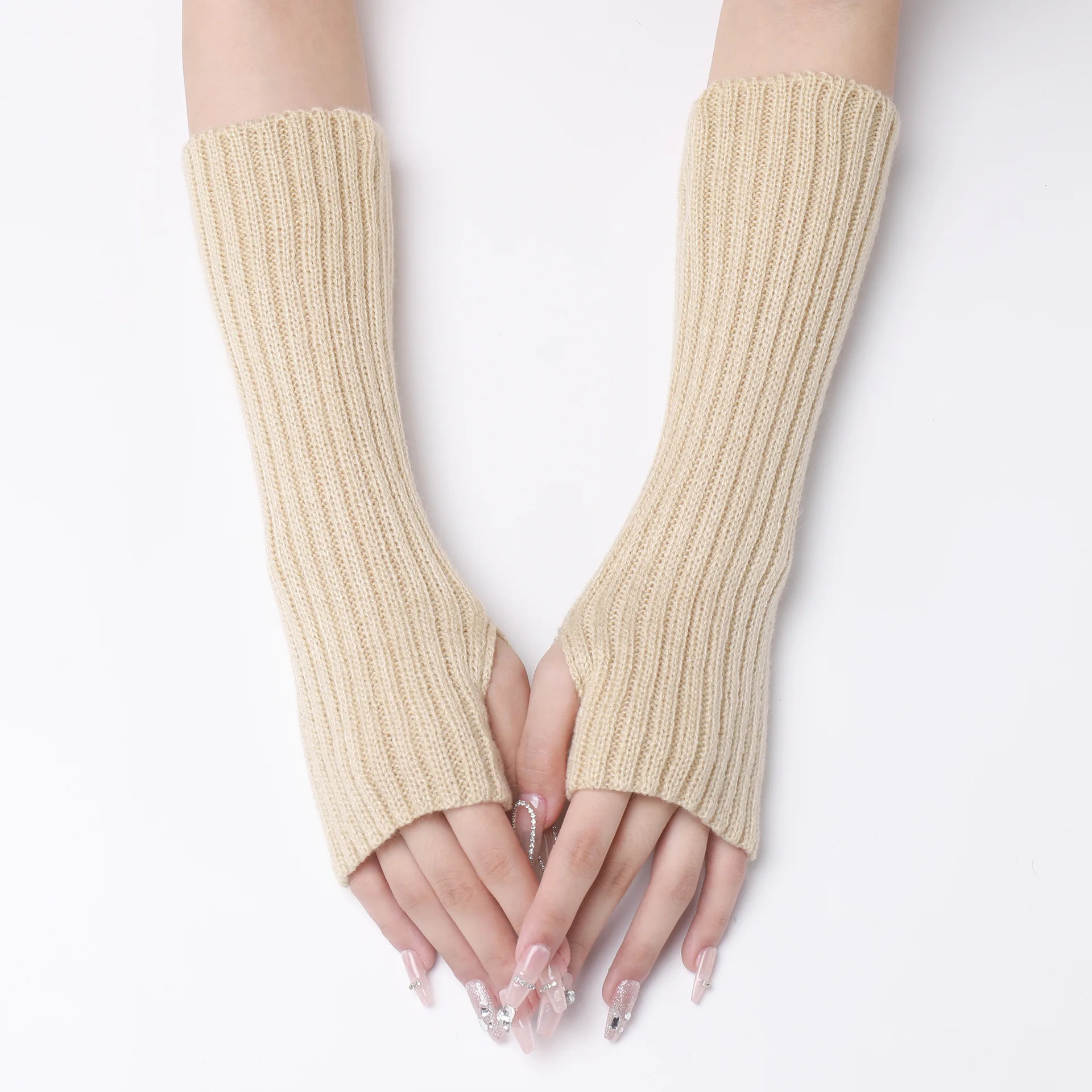2PCS Knitted Arm Warmers, Long Ribbed Fingerless Gloves, Winter Warm Hand Sleeves For Women, Fashion Casual Arm Sleeves
