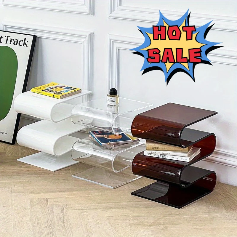 Nordic Transparent Book Shelf Acrylic Personality Side Table Living ...