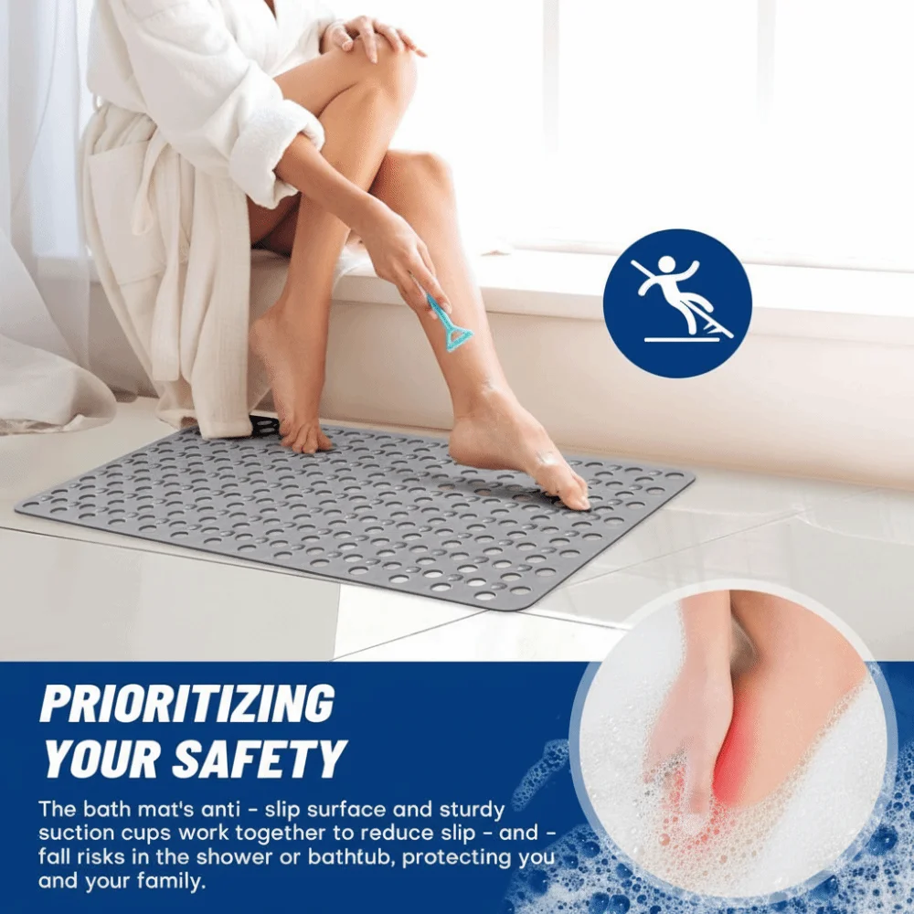 Rectangle Suction Cups Shower Stall Mat Drainage Holes Anti Slip Bathroom Mat Machine Washable Non-Slip Safety Bath Mat Toilet