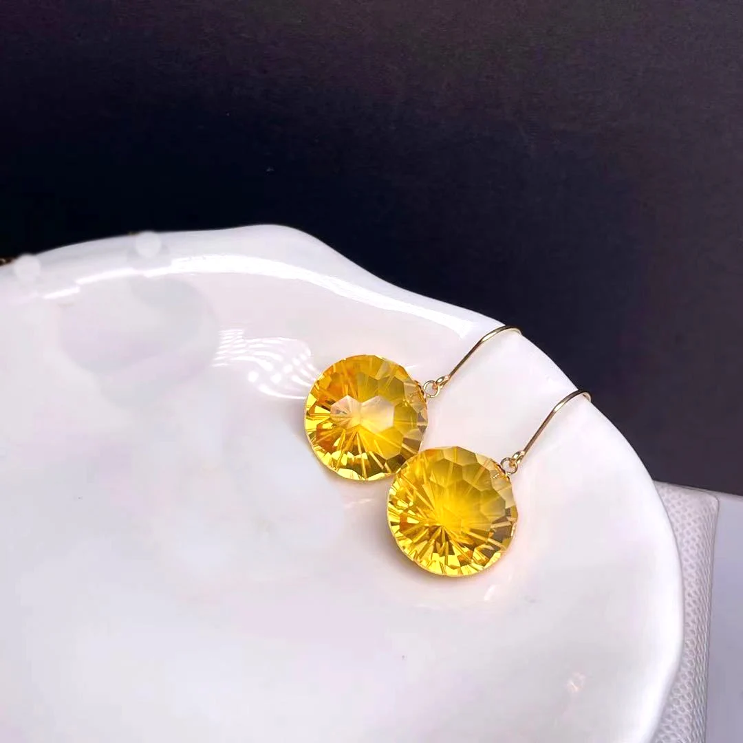 

shilovem 18k yellow gold citrine stud earrings fine Jewelry women party new classic gift 12*12mm myme1212666j