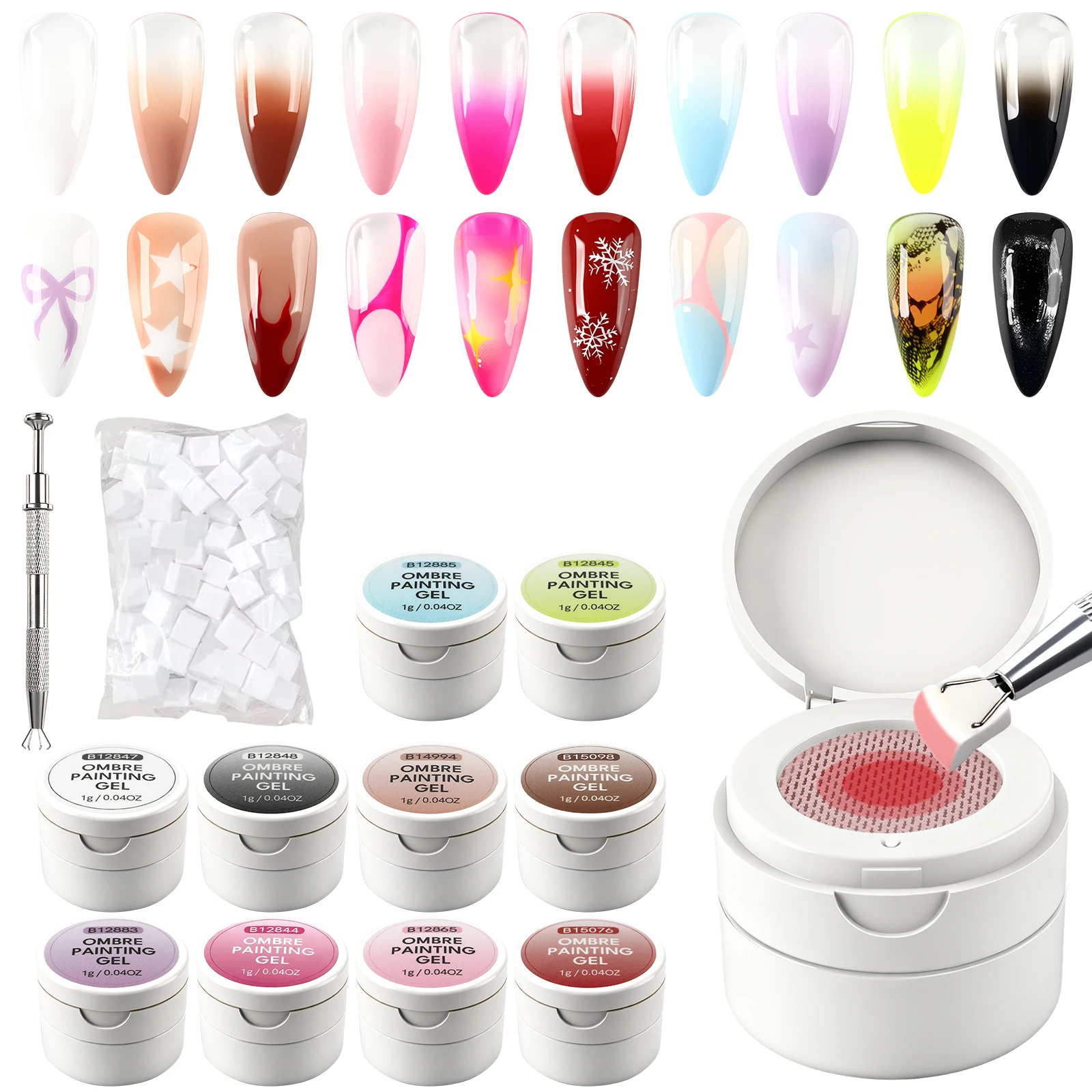 Gel de peinture dégradé de coussin de 10 couleurs, Gel de robinet de Blush UV/LED, outil de peinture de Gel de robinet de coussin d'art d'ongle 1