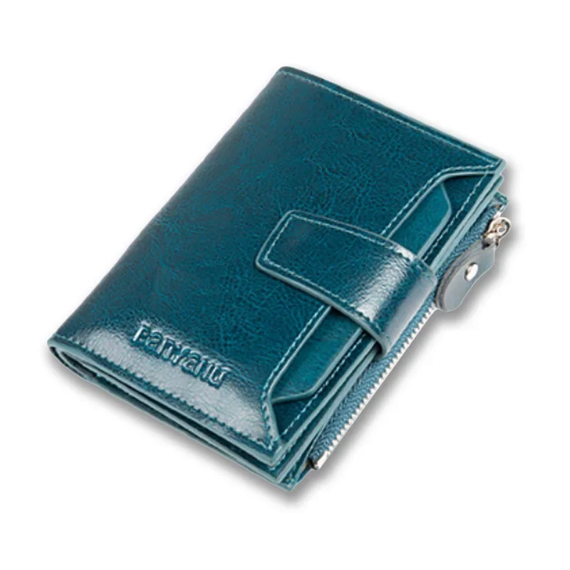 Genuine Leather Wallets for Women Red Money Purses Zipper RFID Short Female Small Card Holder Coin Purse Trifold Bifold Wallet 5