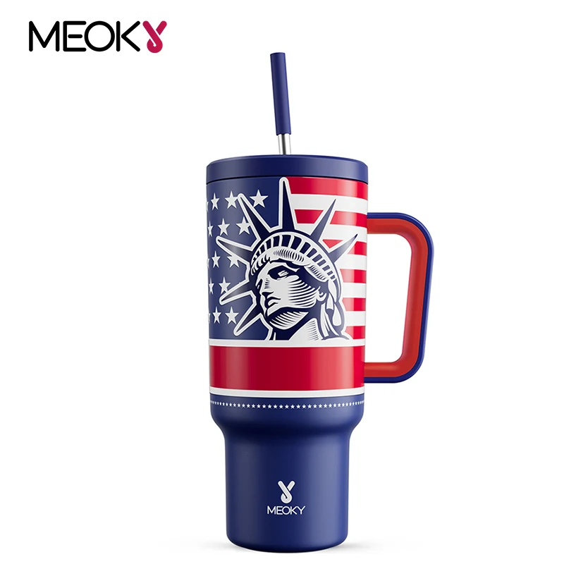 

Meoky 40oz Large Capacity Tumbler Straw Lid Stainless Steel Vacuum Car Mug Thermal Leak-Proof Non-Slip Coffee Mug For Festivel