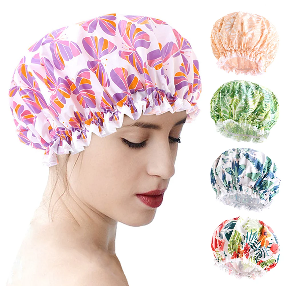 

1pcs Bashroom Shower Waterproof Cap Thicken Elastic Bath Hat Bathing Cap For Women Hair Salon Bashroom Women Shower Caps