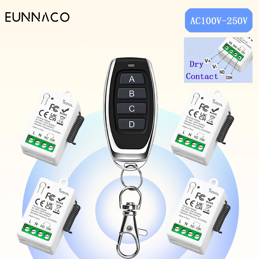 รีโมทไร้สายควบคุมสวิตช์ไฟ 220V 10A สำหรับ DIY โคมไฟและโรงรถ