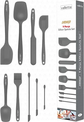 Drongo Jar Scraper Silicone Spatula Set 9 Pieces Grey