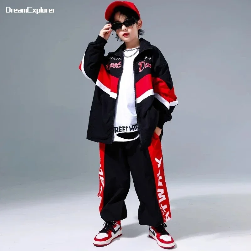 Kids Hip Hop Contrast Coat Joggers Pants Boys Street Dance Jacket - Main Image