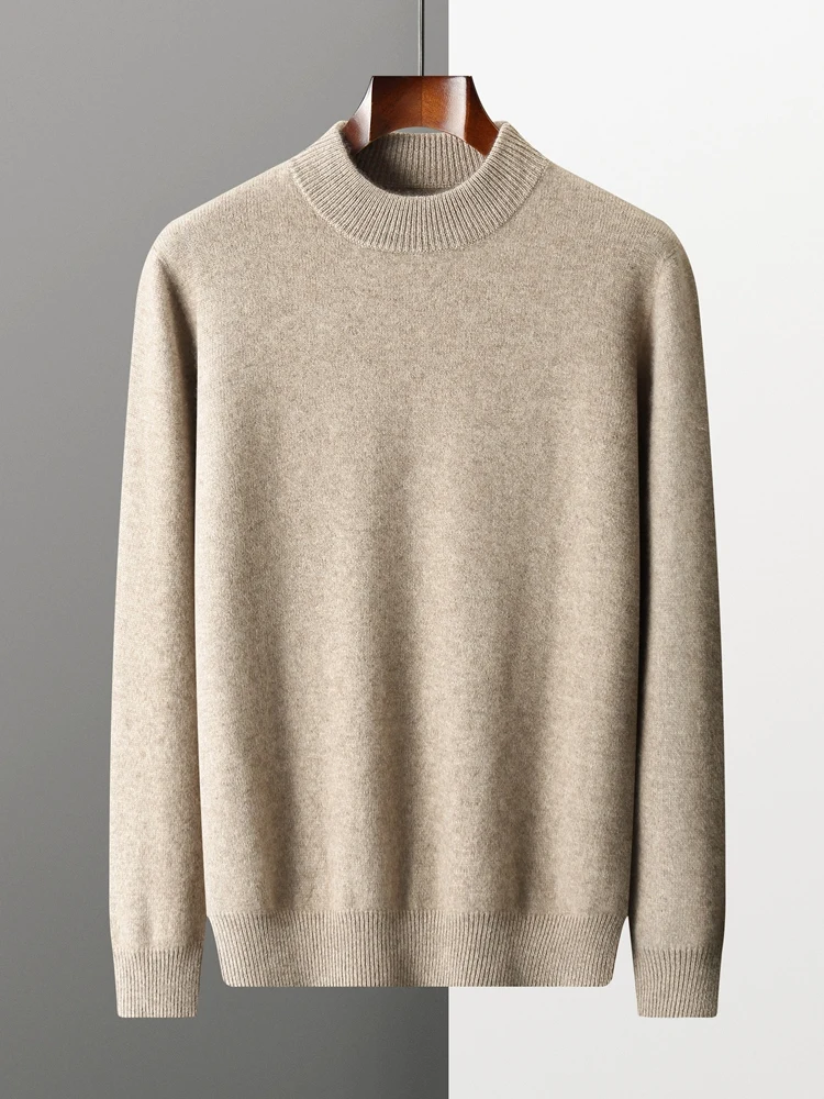 Men's Thick 100% Cashmere Sweater Mock Neck Basic Pullover Autumn Winter Smart Casual Cashmere Knitwear Soft Warm Clothing Tops 2