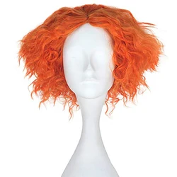 Mad Hatter Cosplay Wig Alice's Adventures in Wonderland Curly Short Orange Heat Resistant Synthetic Hair Wigs + Wig Cap