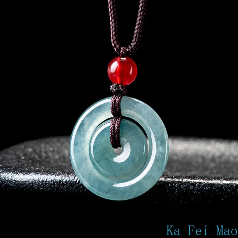 Natural A-grade Jadeite Blue Water Safety Mother Buckle Jade Pendant Charms for Men and Women