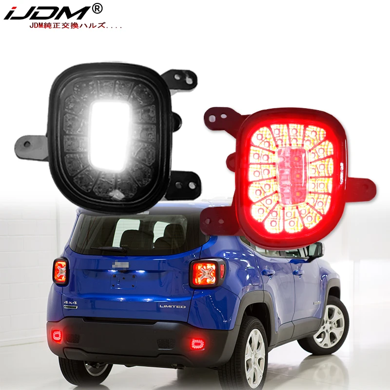 Riflettori Paraurti Posteriore Per Auto 2 Pezzi Per Jeep Renegade 2015-2019 Coda Rossa/Freno, Fendinebbia Posteriori E Luci Di Retromarcia Bianche 12V