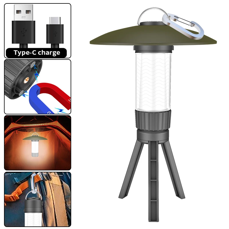 

Portable Camping Light with Magnetic USB Rechargeable Camping Lantern Outdoor Led Flashlight Tent Camp Supplies Emergency Lamp