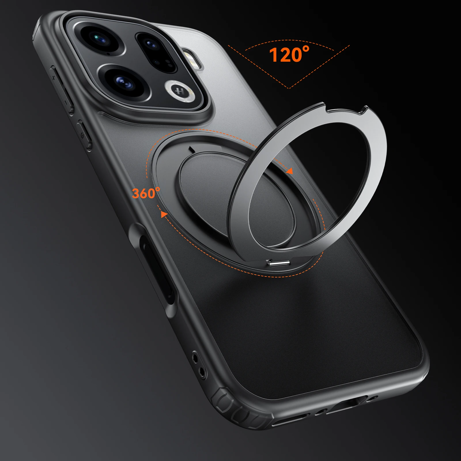 Translucent Shockproof Armor Magnetic Phone Case with 360° Rotating Bracket and Matte Back Cover