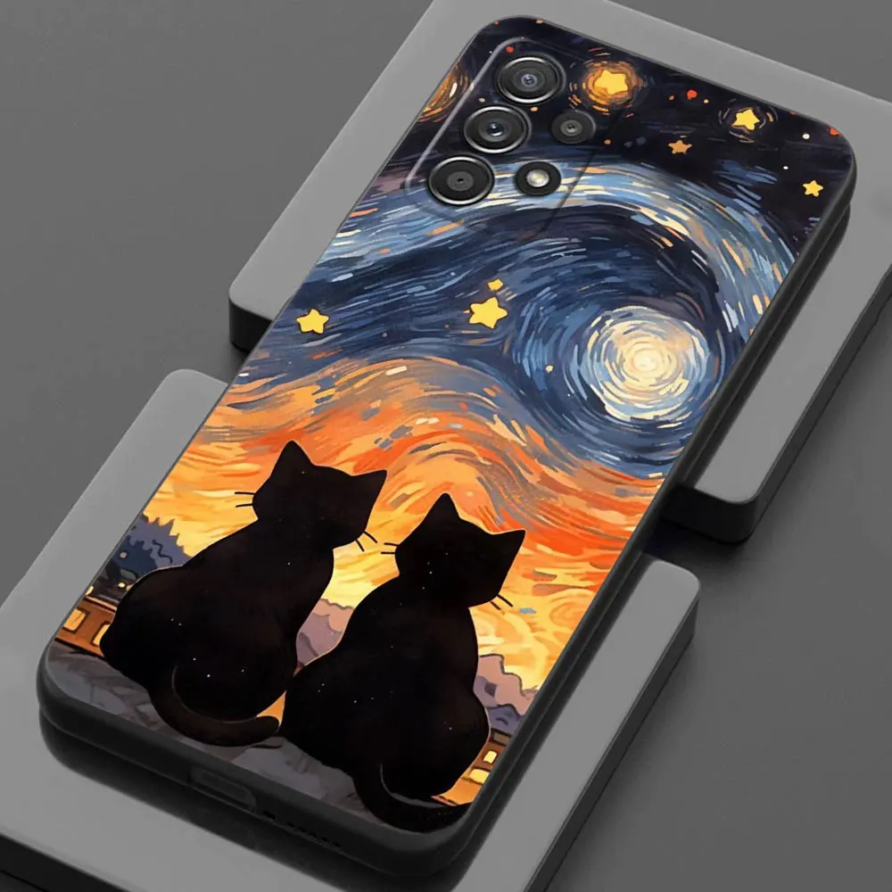 Van Gogh Starry Night Cat Soft Phone Case Cover