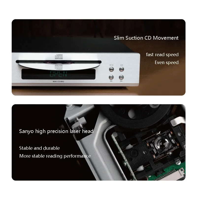 MINI MK2-CD Player ES9018K2M Lossless Decoding HIFI CD Music Player Slot Loaded IIS Interface SRC 352.8KHz Decoding Output