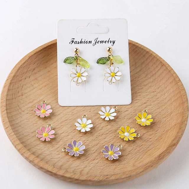 10pcs 3D Flower Enamel Charms Handmade Craft Metal Charms for Keychains  Earring DIY Jewelry Making 12x14mm