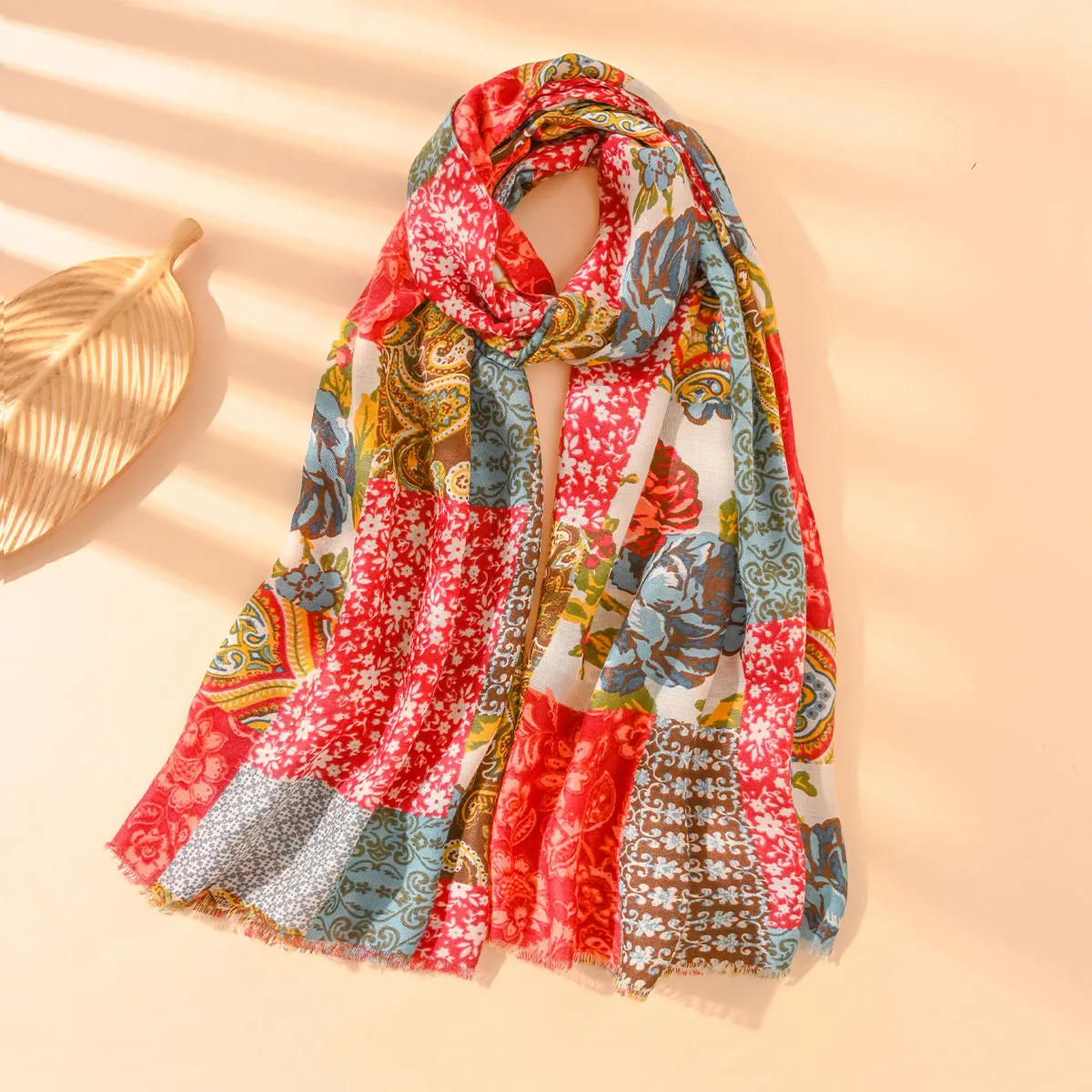 New Style Women Elegant Floral Scarves multicolour Shawls Bandana Fashion Design Hawaiian Style Tassel Sun Protection Shawls
