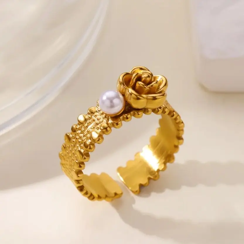 Pearl Rings For Women Gold Color Stainless Steel